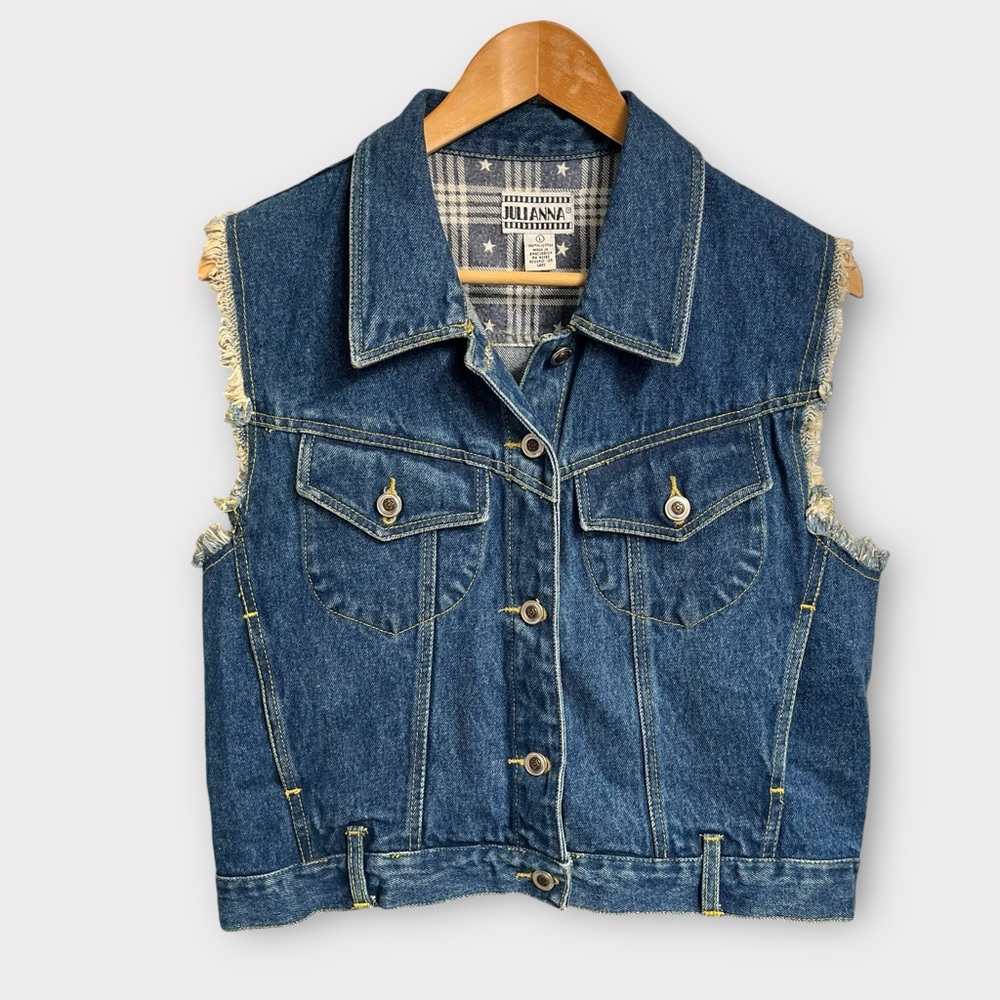Vintage Denim Vest Women's Large Western Cutoff Sleeves Cowgirl Halloween